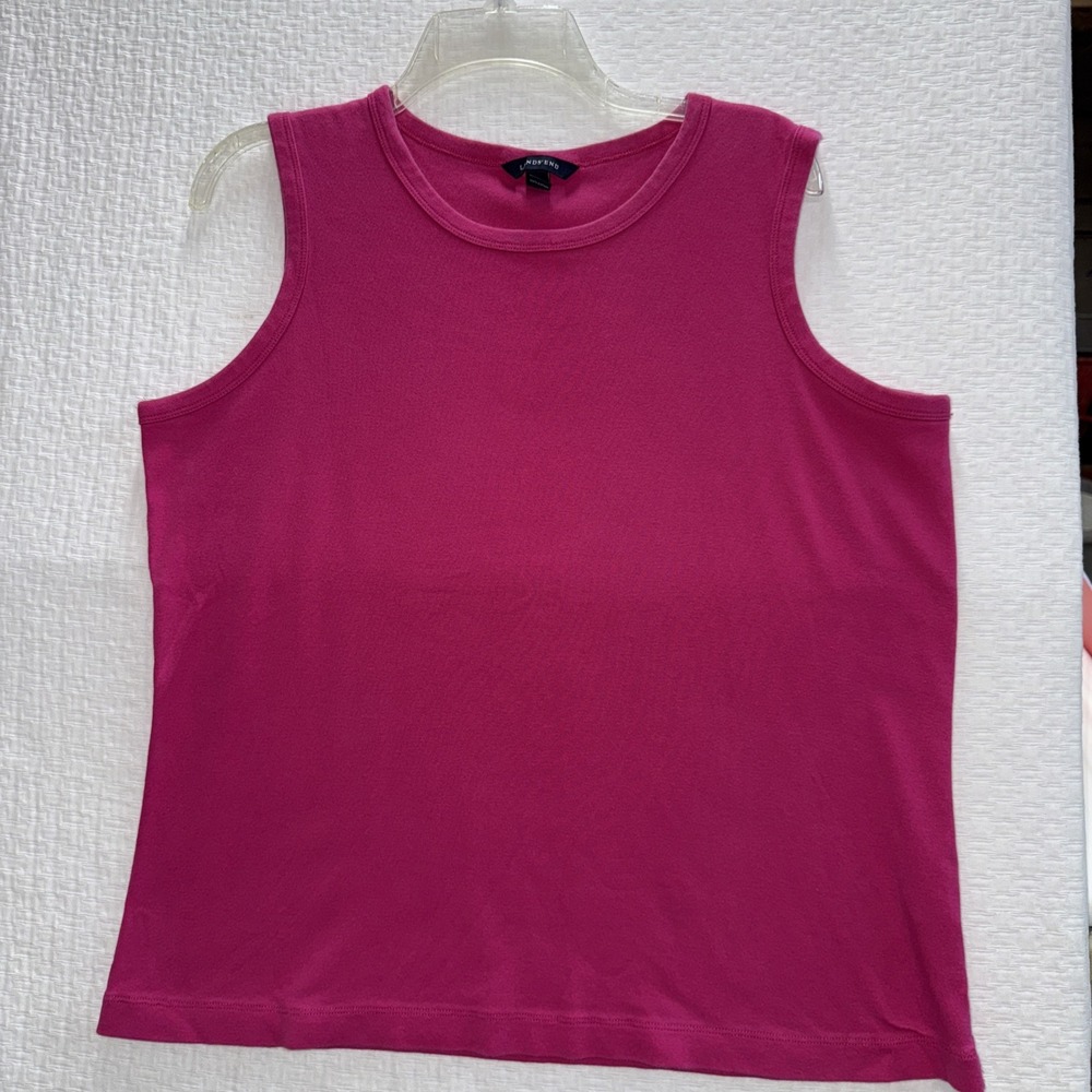 Lands End Tank Top Womens Size 14-16 (L) Pink Scoop Neck Sleeveless Solid Cotton